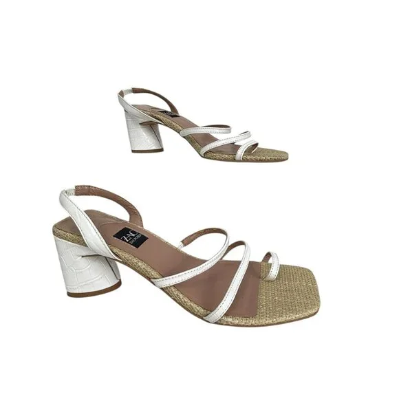 Zac Posen Sammy Leather & woven material women's strappy heeled sandals sz 6.5 - Picture 1 of 9